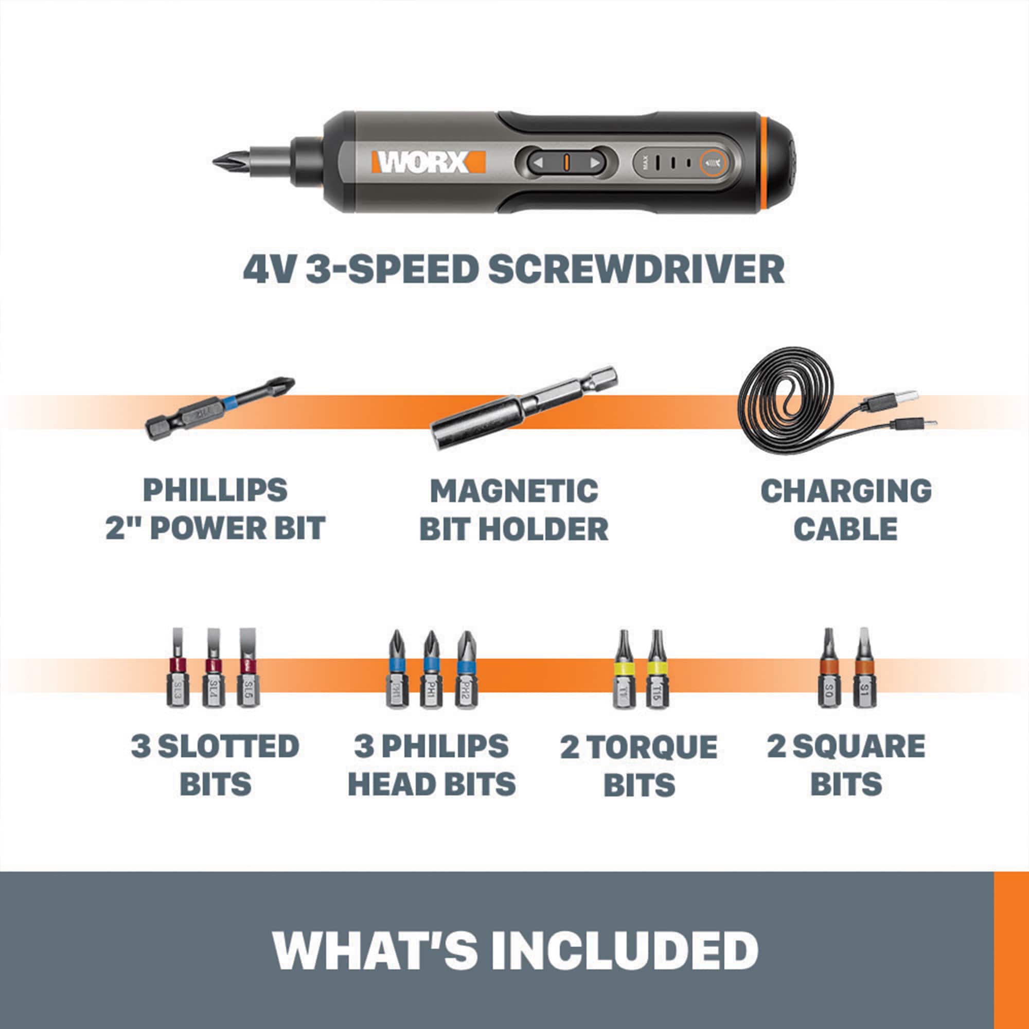 Alt View 15. WORX - 4V 3-Speed Compact Screwdriver with 12 Accessory Bits, Dual LED Lights, and 3 Gear Torque - Black.