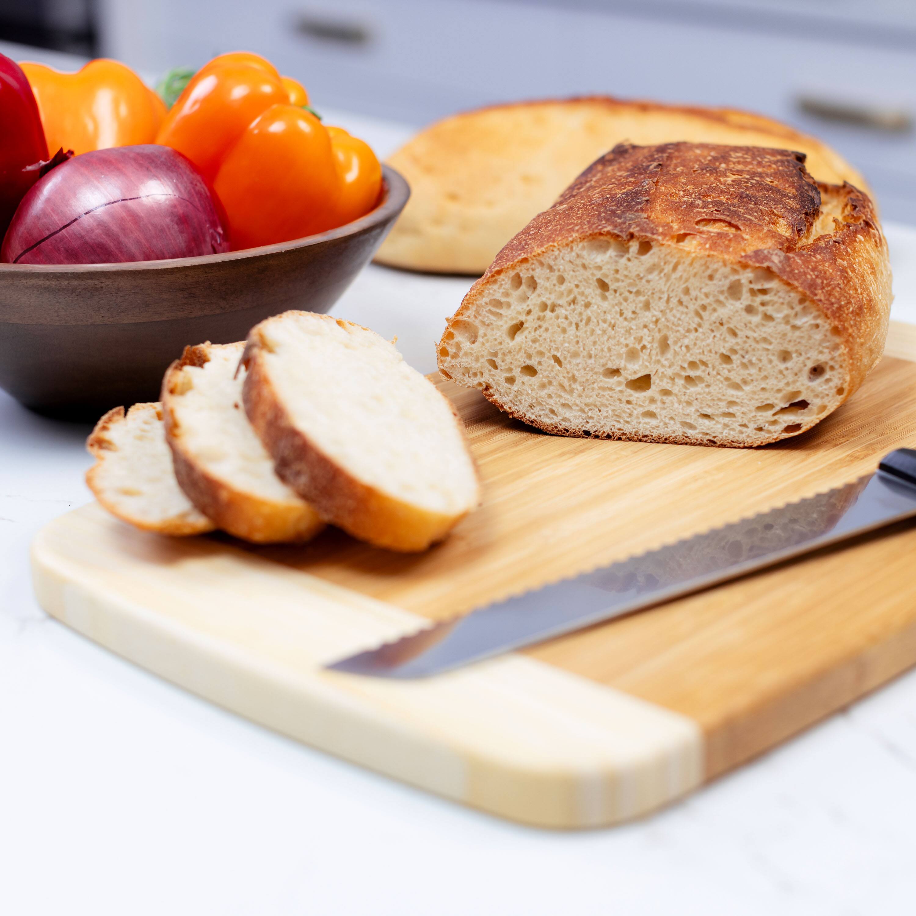Back. Escali - Joyce Chen Extra Large Burnished Bamboo Cutting Board, 12x18-Inch - Natural.