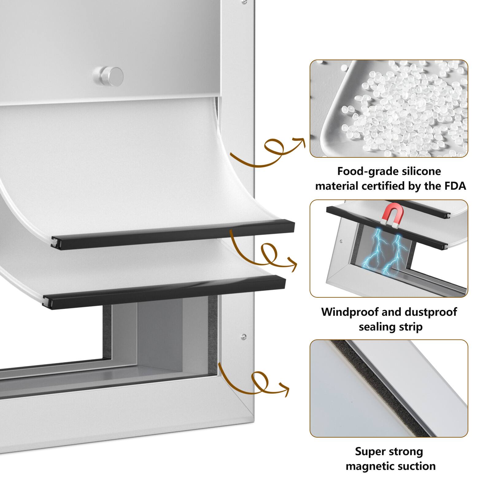 Food-grade silicone material certified by the FDA  
Windproof and dustproof sealing strip  
Super strong magnetic suction