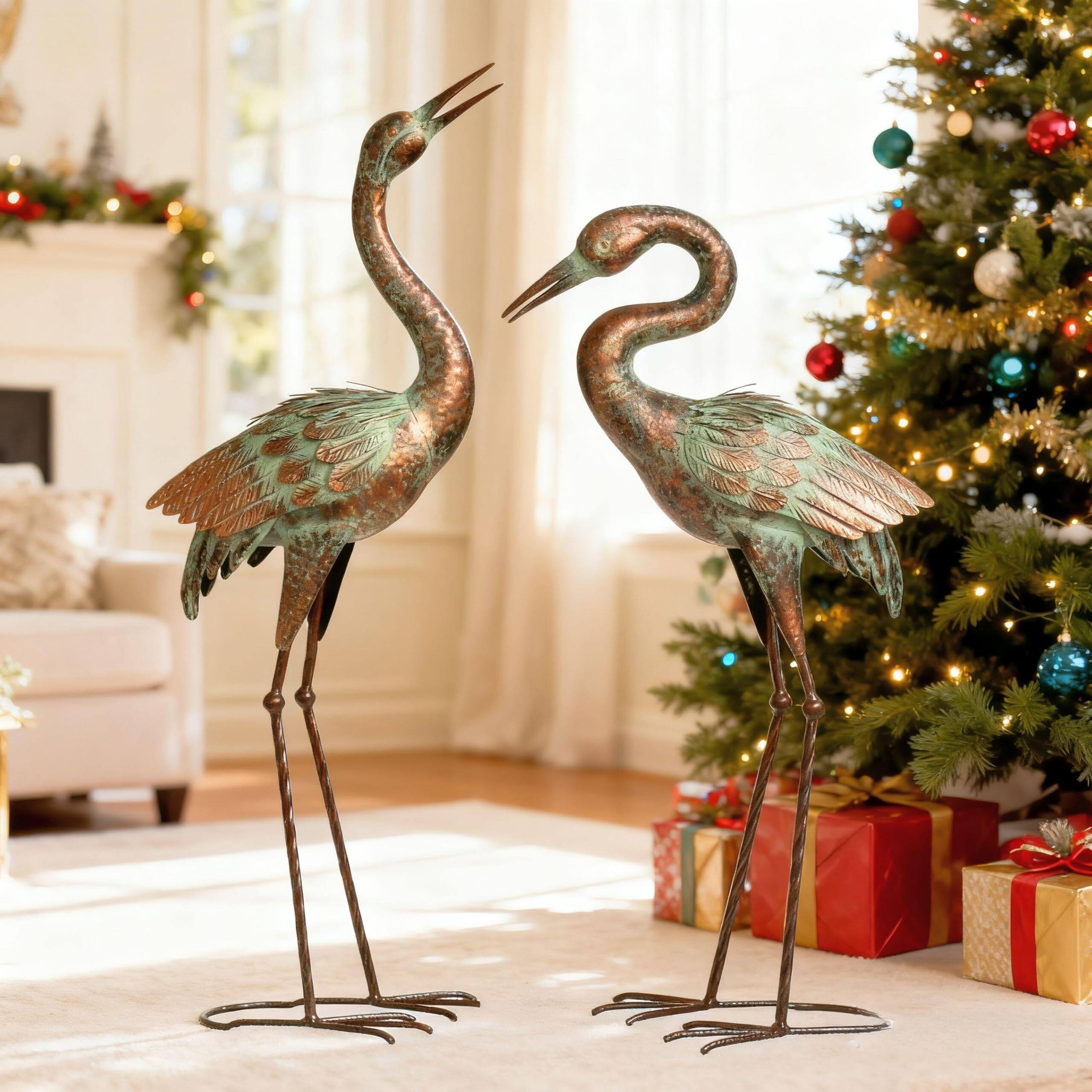 Alt View 8. Refined Abode Design - Garden Crane Statues Blue Heron Sculptures For Outdoor Cranes Decor Metal Bird Patina Art Lawn Ornaments Yard.
