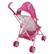 The text on the image reads: "Pink baby stroller with a rainbow on it."