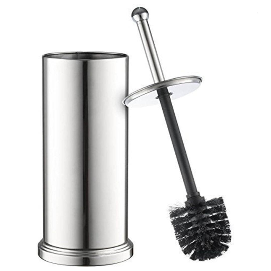 Front. Home It - Toilet Brush Set - Toilet Bowl Set - Toilet Cleaning with Lid and Holder Bowl - Silver.