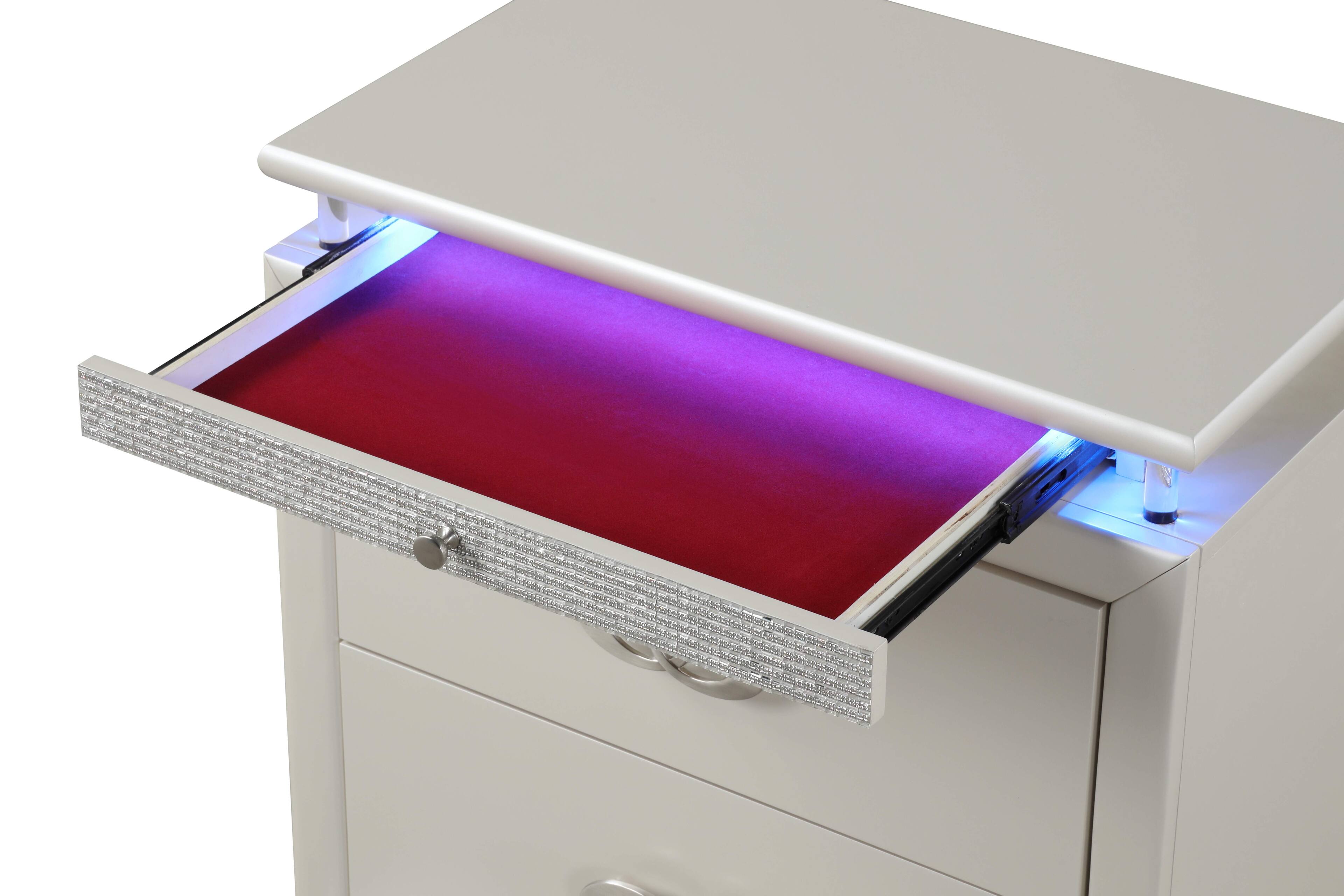 Left. Tiramisubest - Glamorous LED Nightstand with Crystal Pattern and Felt Drawers - White.