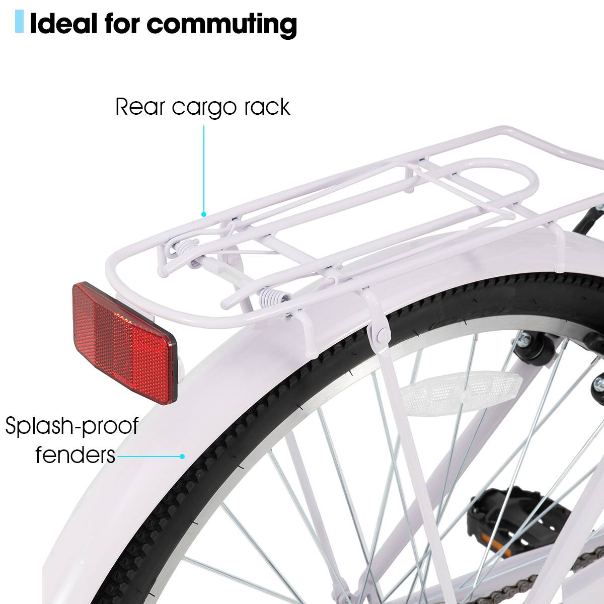 Ideal for commuting

Rear cargo rack

Splash-proof fenders