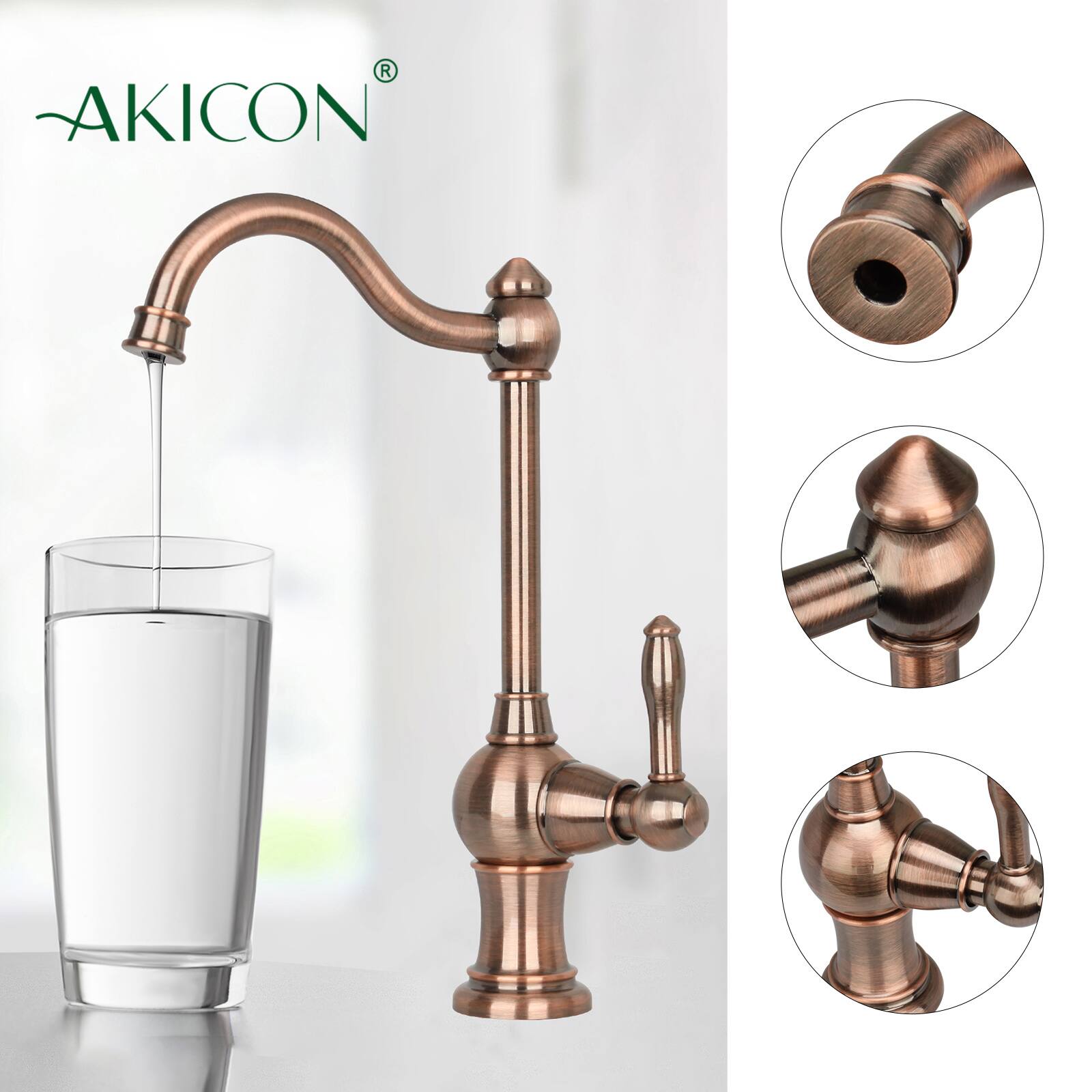 Alt View 2. Akicon - Akicon One-Handle Solid Brass Kitchen Drinking Water Filter Faucet in Antique Copper - Antique Copper.