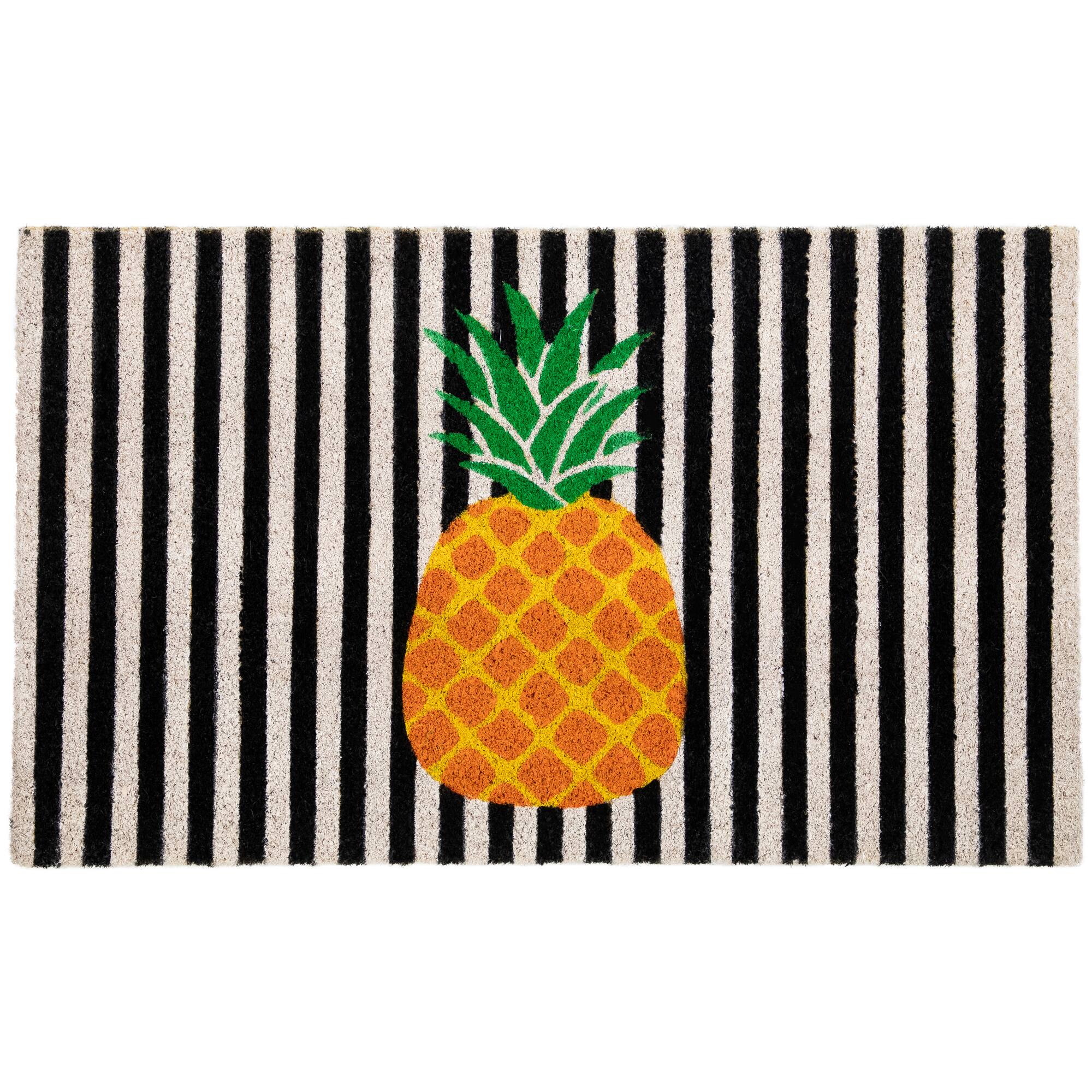 Front. Northlight - Ivory and Orange Pineapple Striped Natural Coir Outdoor Summer Doormat 18" x 30" - Ivory.