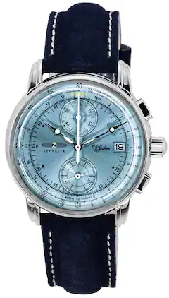 Zeppelin - 100 Jahre Chronograph Leather Strap Ice Dial Quartz 86704 Men's Watch - Blue