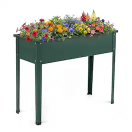 Costway - 40" Raised Garden Bed with Legs Metal Elevated Planter Box Drainage Hole Backyard - Green