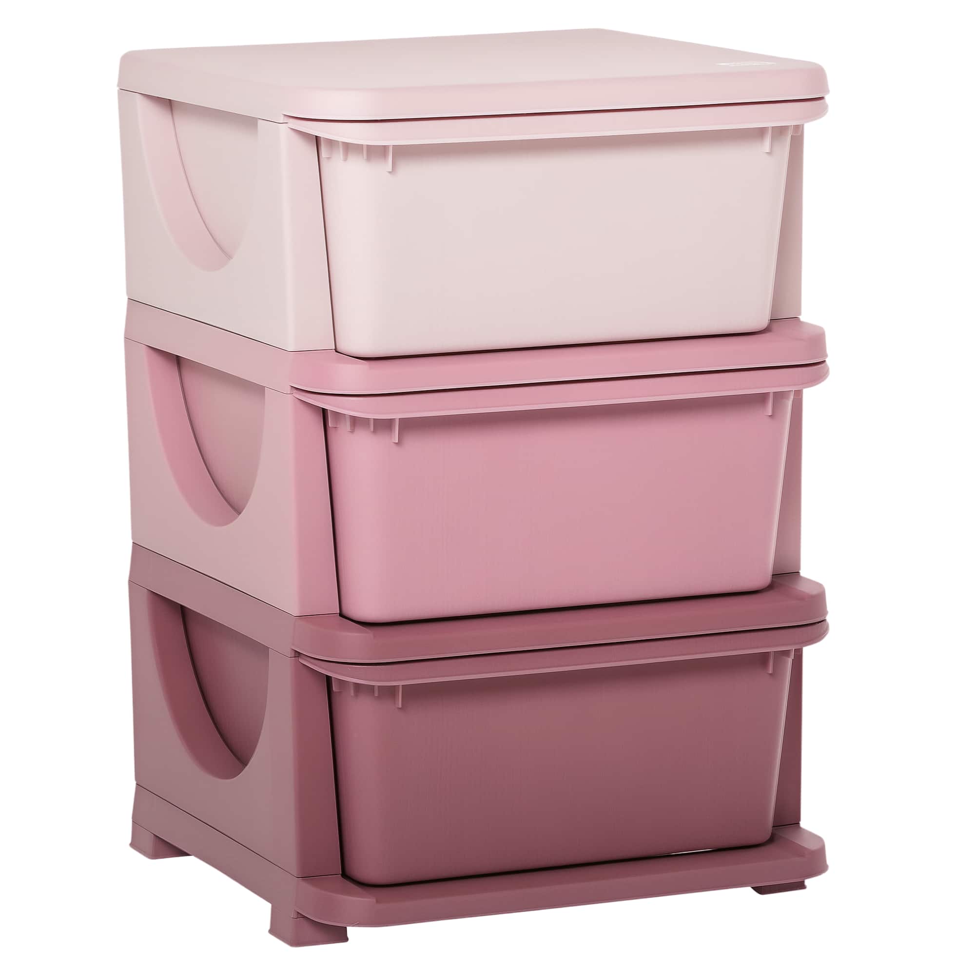 Qaba - 3 Tier Kids Storage Unit, 3 Drawer Chest Toy Organizer, Plastic Bins, Bedroom, Nursery, Living Room, Toddlers - Pink
