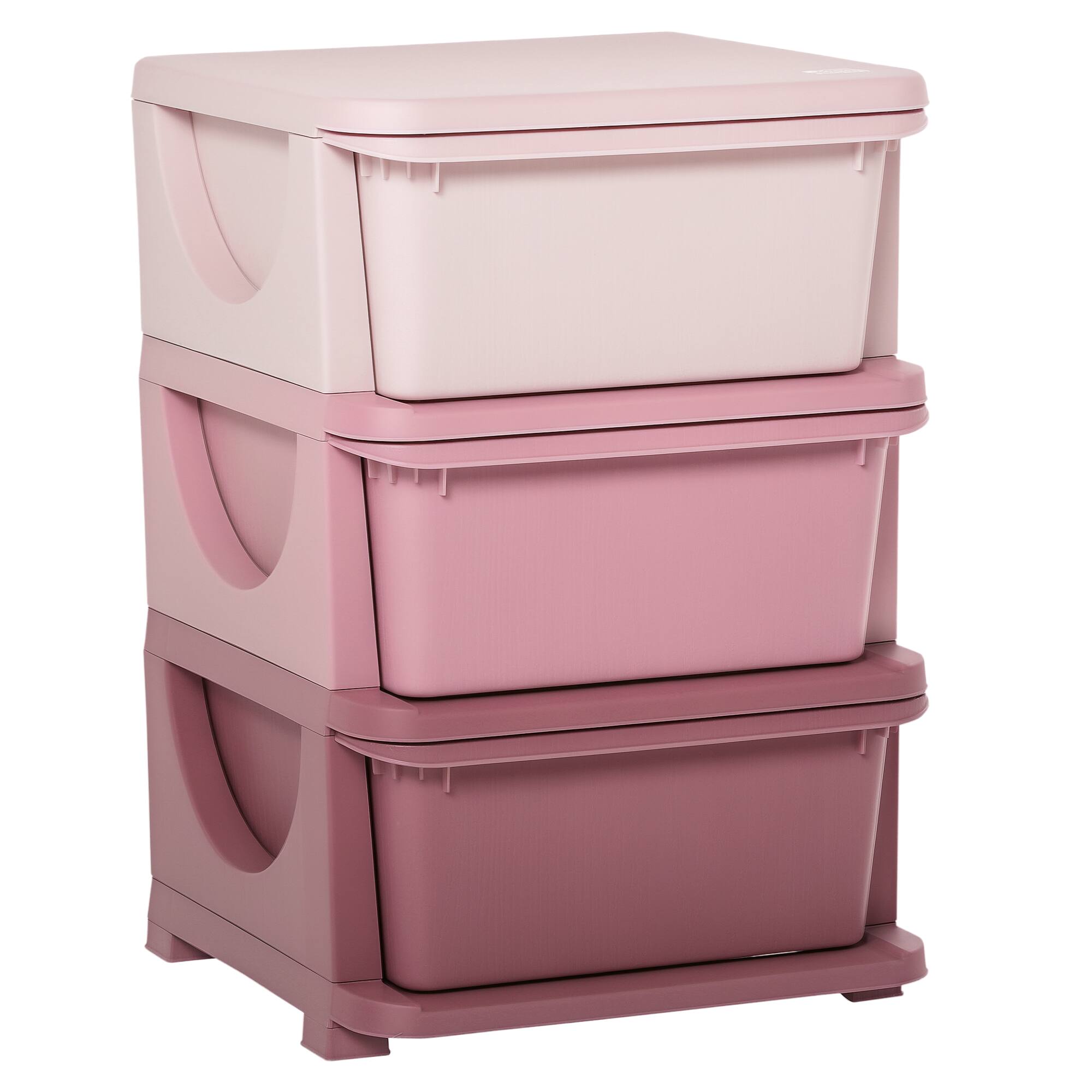 Qaba - 3 Tier Kids Storage Unit, 3 Drawer Chest Toy Organizer, Plastic Bins, Bedroom, Nursery, Living Room, Toddlers - Pink