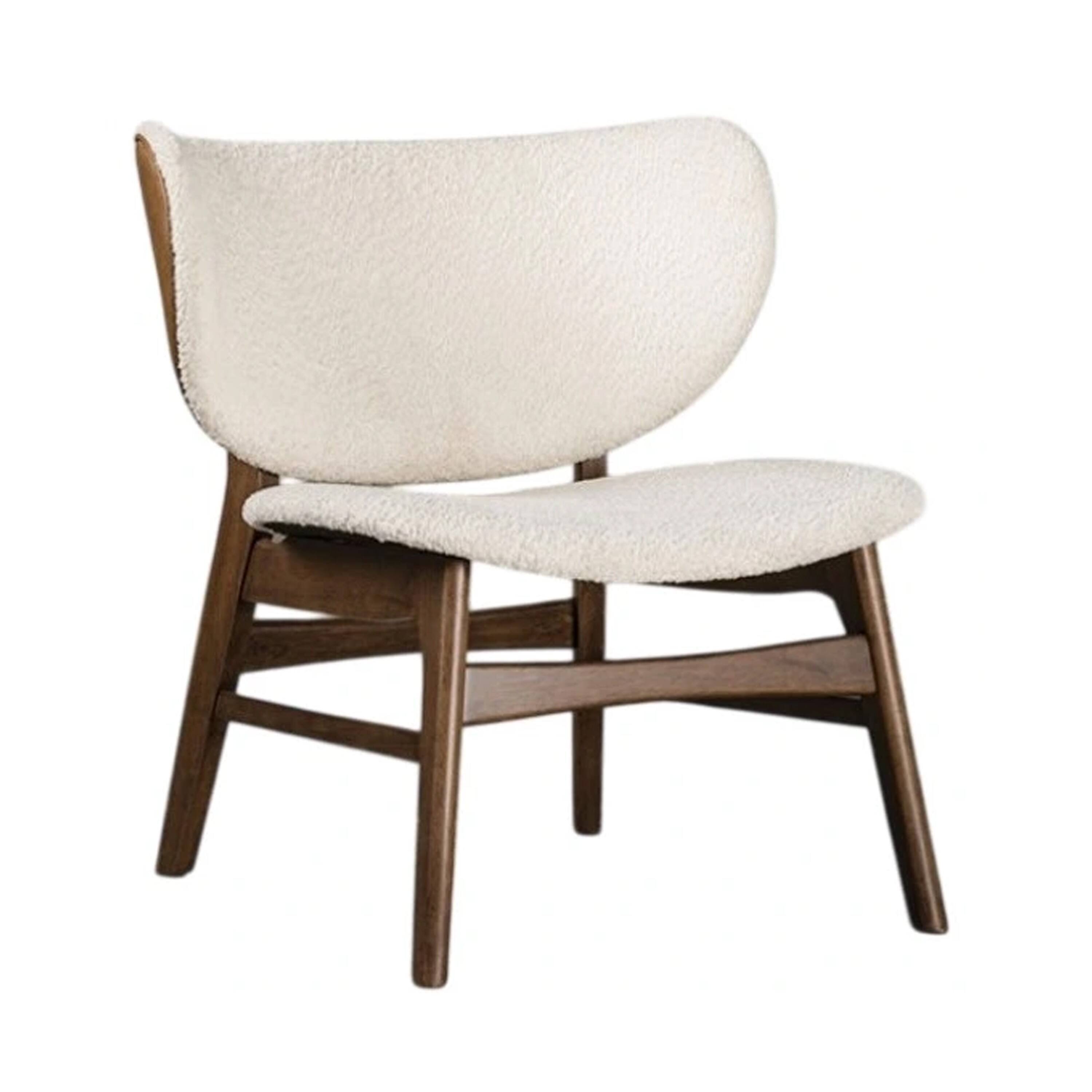 Front. Manhattan Lane - Sepy Accent Chair, Winged Back Beige Boucle Fabric - Walnut Brown, Beige.