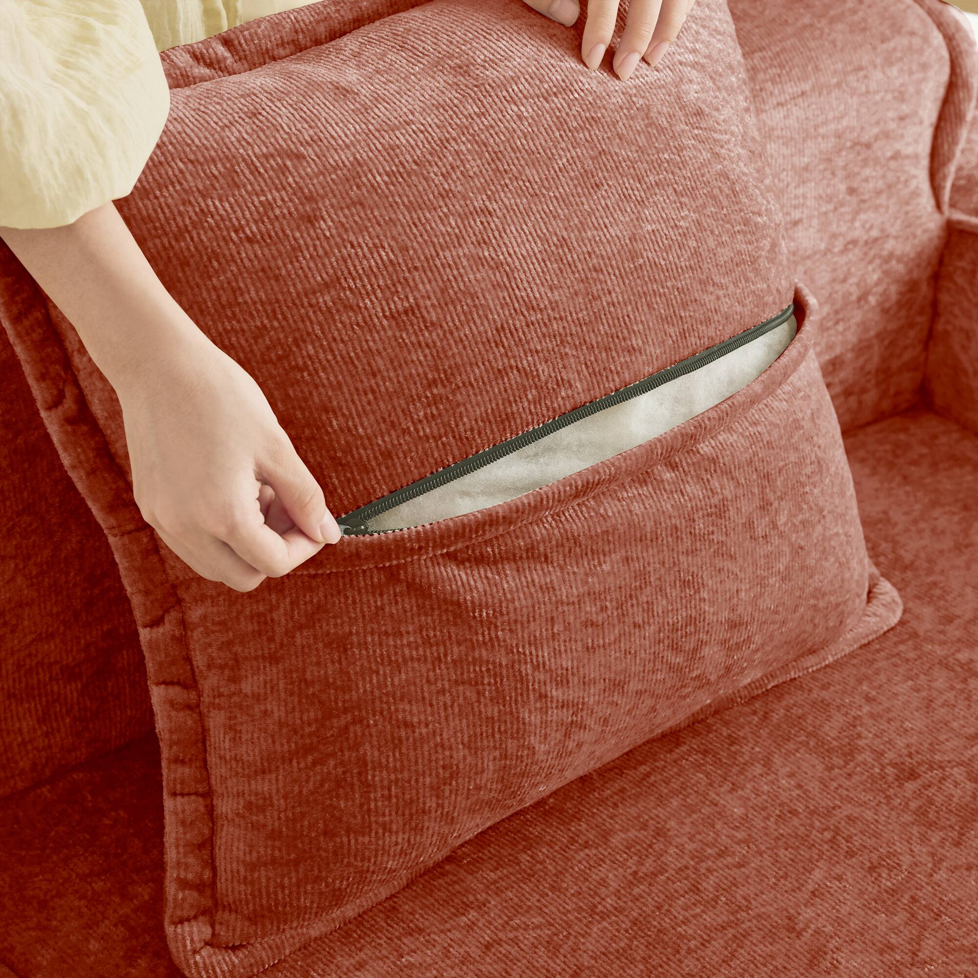 Alt View 1. Aukfa - Streamlined Deep Seat Modular 4-Seat Boneless Sofa - French Edge Piping, No Assembly, Throw Pillows, Velvet Fabric - Red.