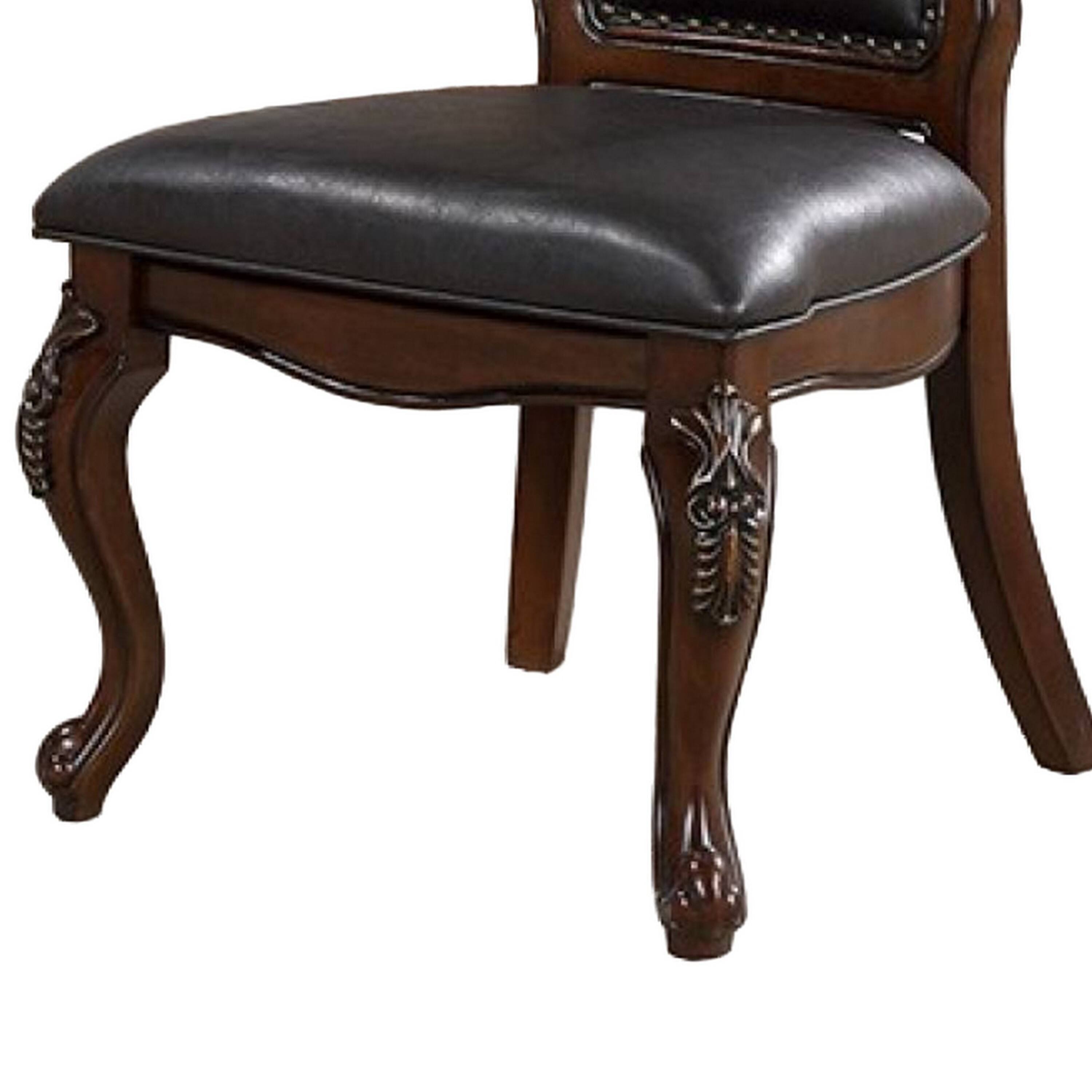 Alt View 3. Manhattan Lane - Zenie Dining Side Chair Set of 2, Cabriole Legs, Faux Leather, Cherry Brown - Cherry Brown, Black.