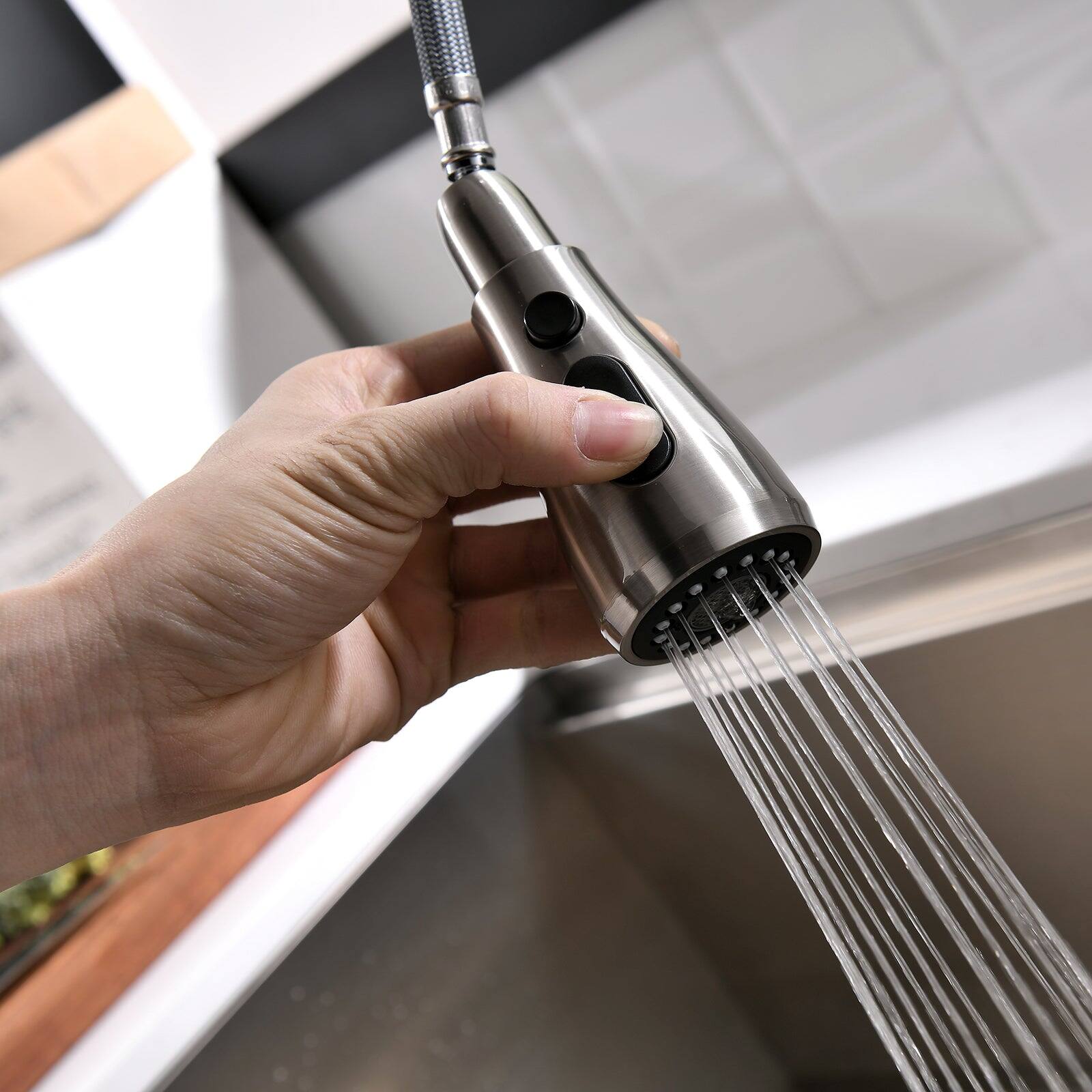 Alt View 6. Boyel Living - Contemporary Single Handle Gooseneck Pull Down Sprayer Kitchen Faucet Brushed Nickel - Brushed Nickel.