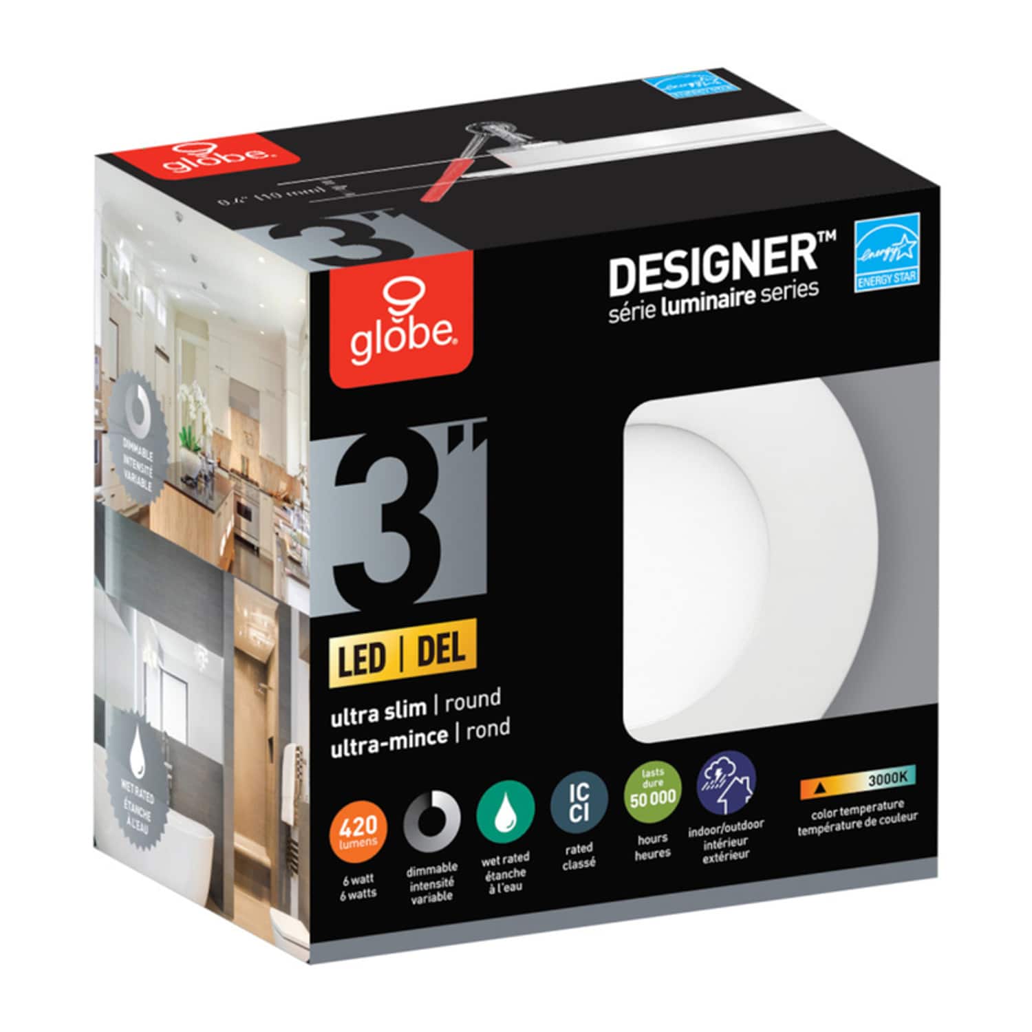 Globe Electric - Designer Luminaire Series Frost White 3 in. W Metal LED Canless Recessed Downlight 6