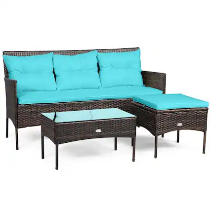 Front. Kadyn - 3 Pcs Patio Furniture Sectional Set, All Weather Outdoor Sectional Sofa - Blue.