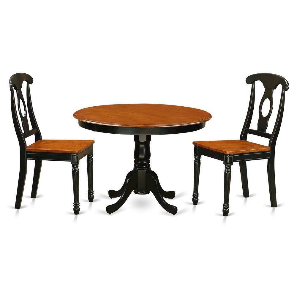 Angle. FurniFact - Small Round Solid Wood Kitchen Table & Chairs 3-Piece Dining Set - Black & Cherry.