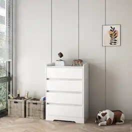 Forest'nSky - Wood 4 drawer 25.59 in. Wide Chest of Drawers with Sturdy Frame for Living Room - White