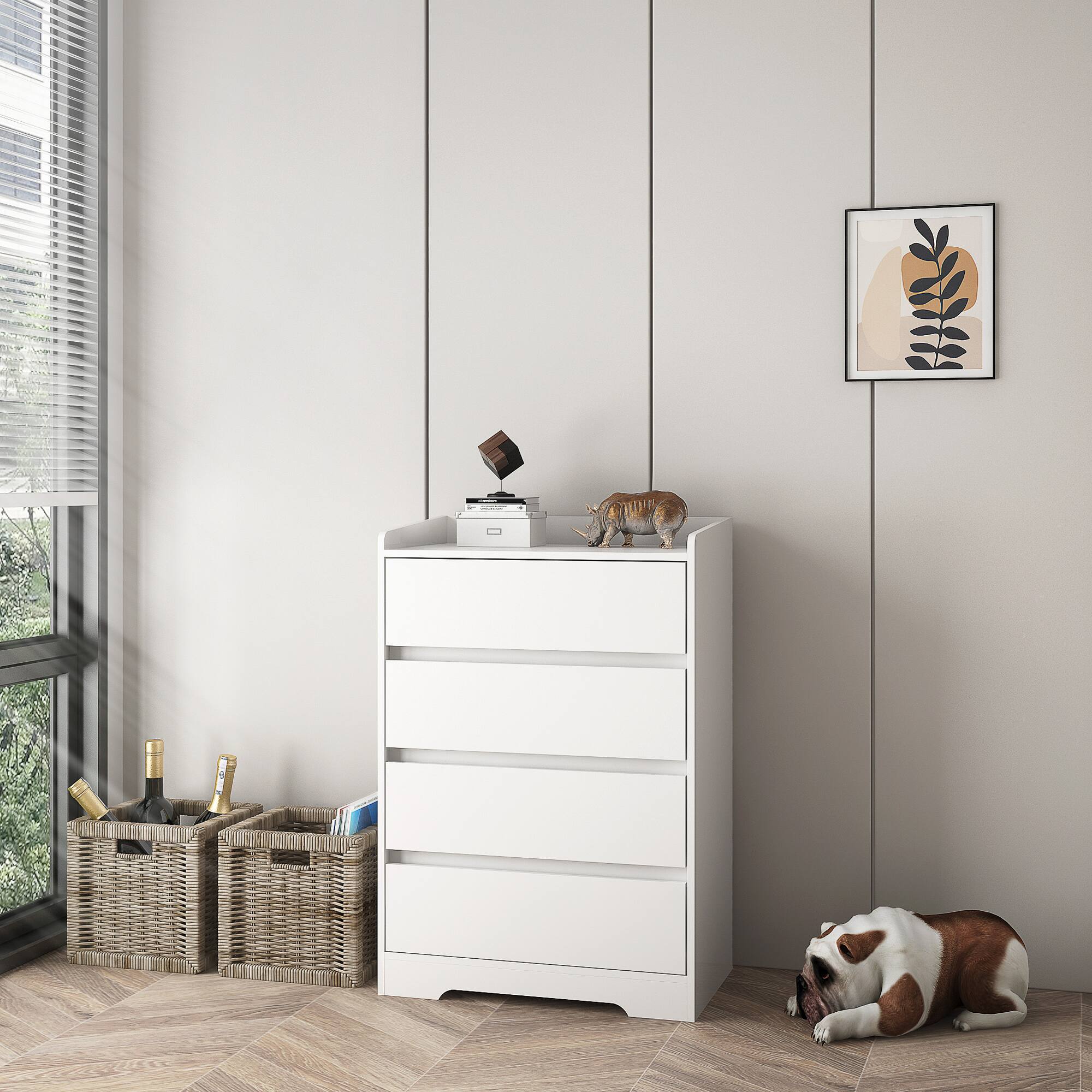 Front. Forest'nSky - White Wood 4 drawer 25.59 in. Wide Chest of Drawers with Sturdy Frame for Living Room - White.