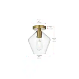 Living District - Gene 8 Inch Flush Mount Ceiling Light Clear Shade in Satin Gold - Satin Gold And Clear