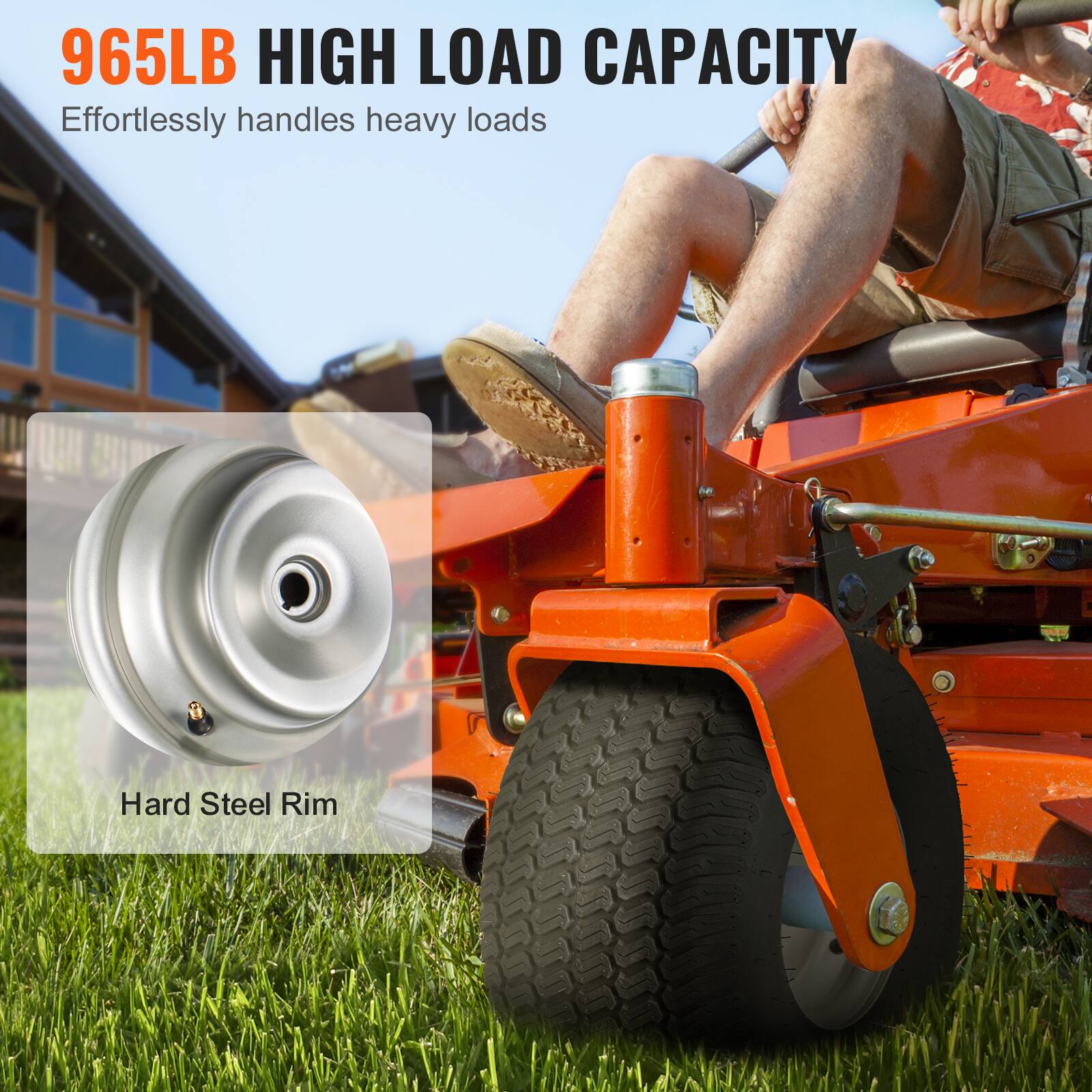 965LB HIGH LOAD CAPACITY  
Effortlessly handles heavy loads  

Hard Steel Rim