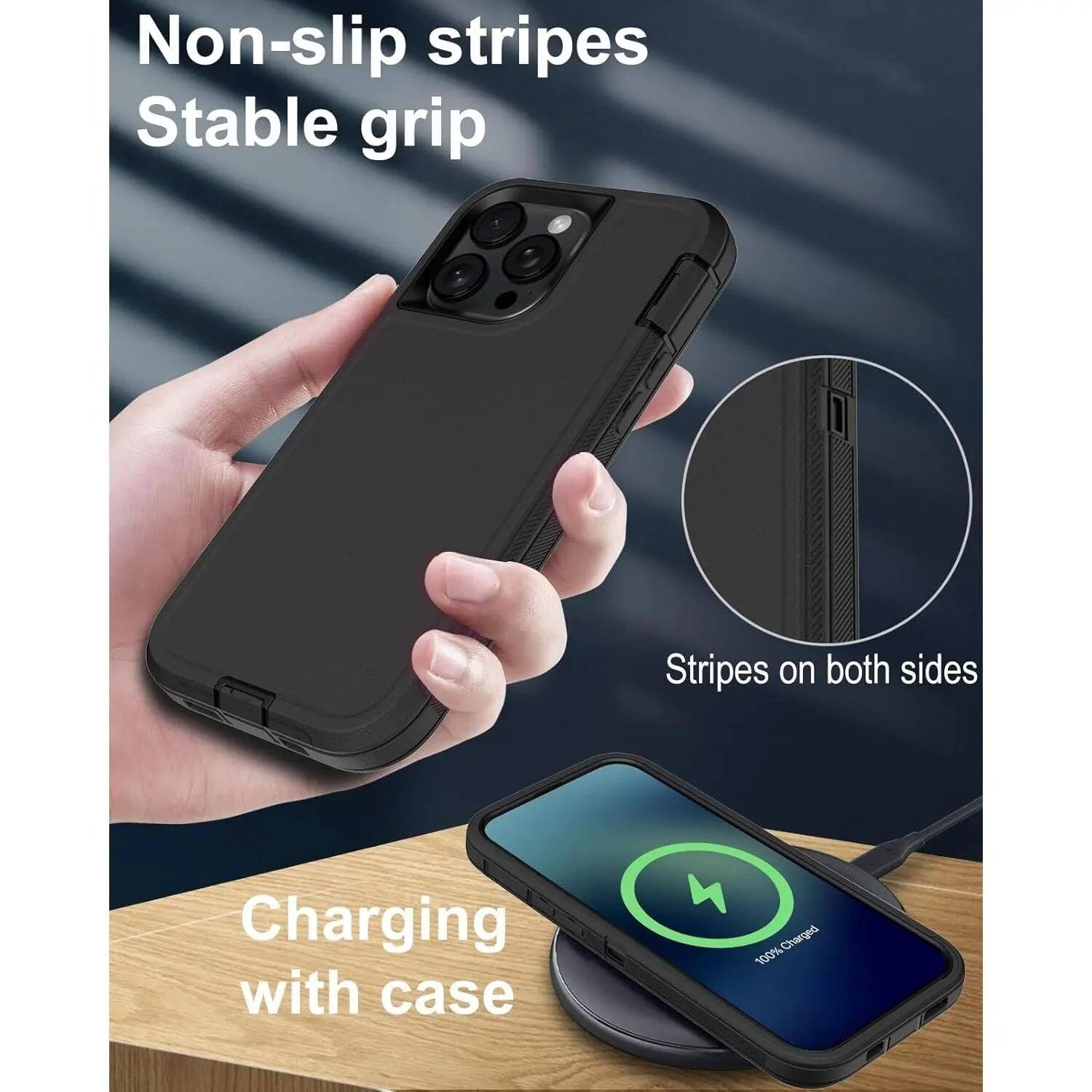 Non-slip stripes  
Stable grip  

Stripes on both sides  

Charging with case  

100% Charged