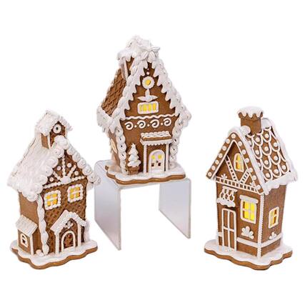 Front. The Gerson Companies - Gerson LED Brown/White Lighted Gingerbread Table Decor 7 in. (Case of 3) - Brown|White.