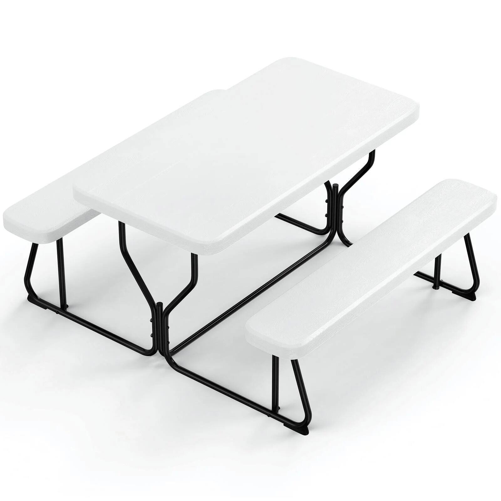 SKONYON - Outdoor Picnic Table and Bench Set, Weather-Resistant Patio Dining Furniture for Garden, Backyard, Deck - White