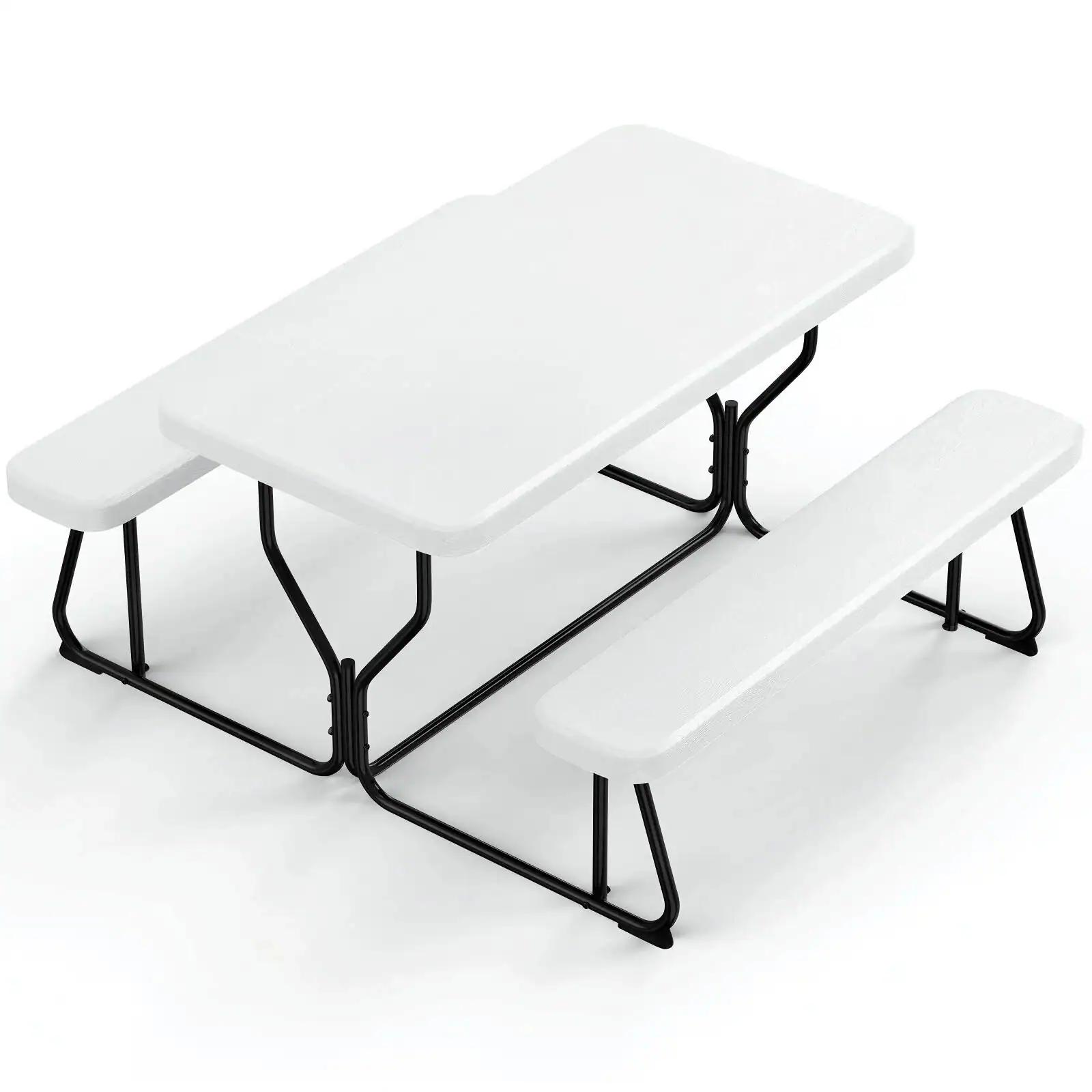 Front. SKONYON - Outdoor Picnic Table and Bench Set, Weather-Resistant Patio Dining Furniture for Garden, Backyard, Deck - White.