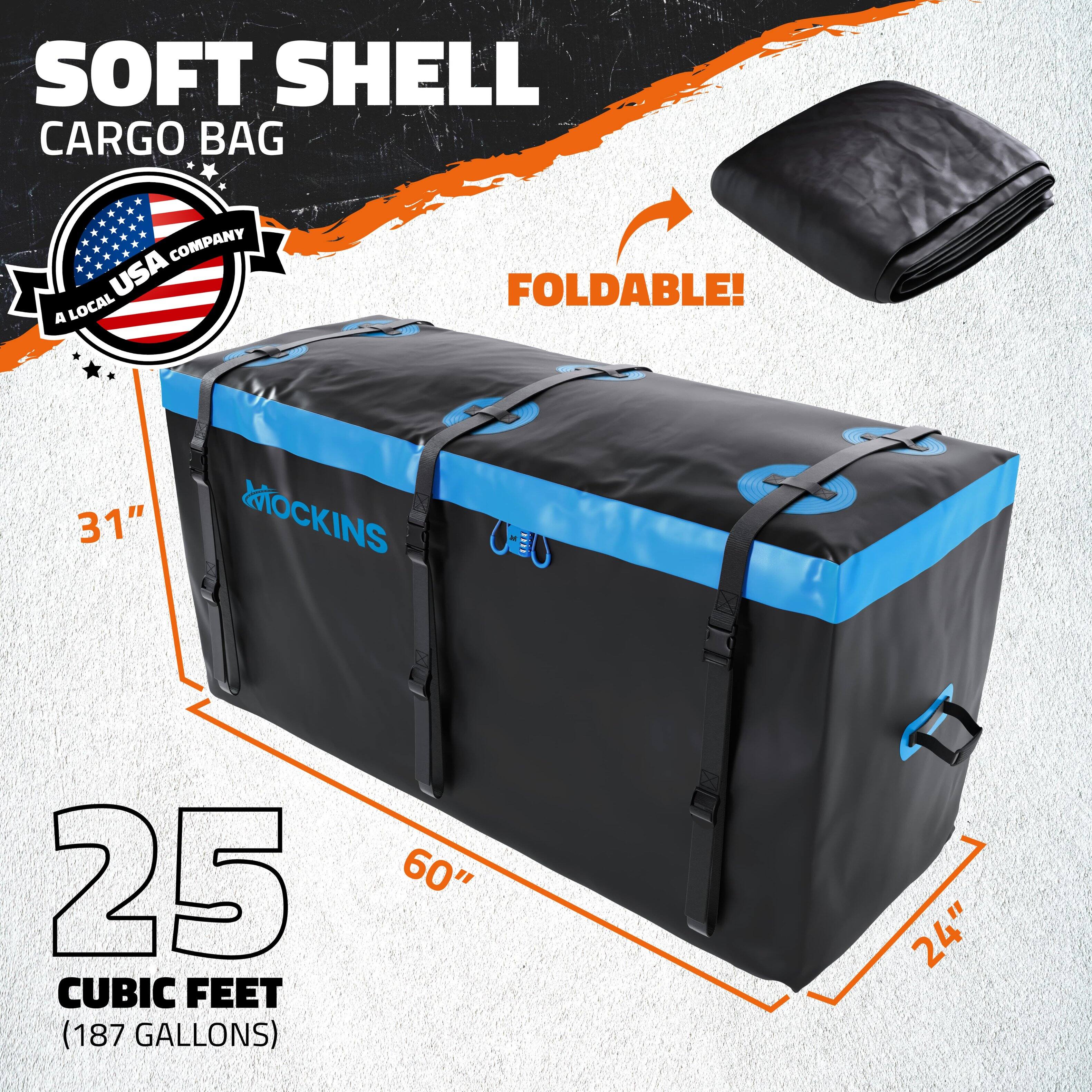 SOFT SHELL CARGO BAG  
A LOCAL USA COMPANY  

FOLDABLE!  

25 CUBIC FEET (187 GALLONS)  

31" x 60" x 24"