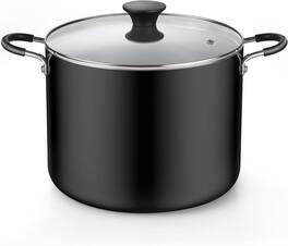 Cook N Home - Professional 10.5QT Nonstick StockPot w/Lid,Riveted Handles,for Holiday Feasts, Induction, Oven & Dishwasher Safe - Black