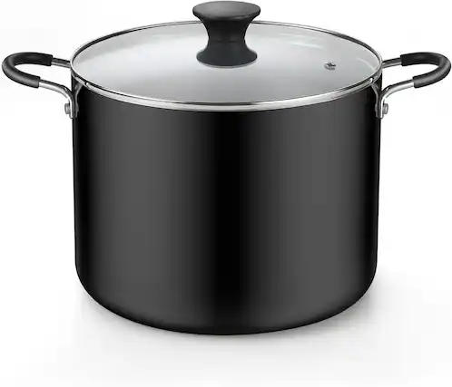 Front. Cook N Home - Professional 10.5QT Nonstick StockPot w/Lid,Riveted Handles,for Holiday Feasts, Induction, Oven & Dishwasher Safe, Black - black.