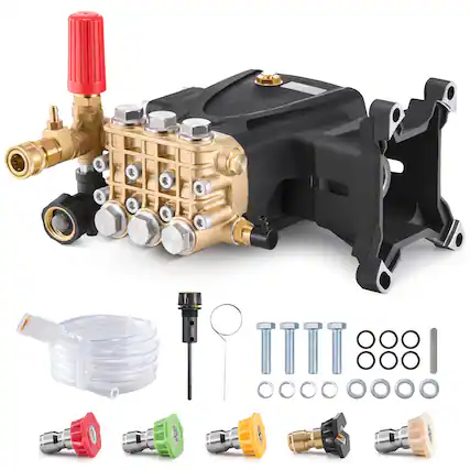 Front. VEVOR - Pressure Washer Pump, 1" Shaft Horizontal Triplex Plunger, 4200 PSI, 4.2GPM, Replacement Power Washer Pumps Kit - Black.