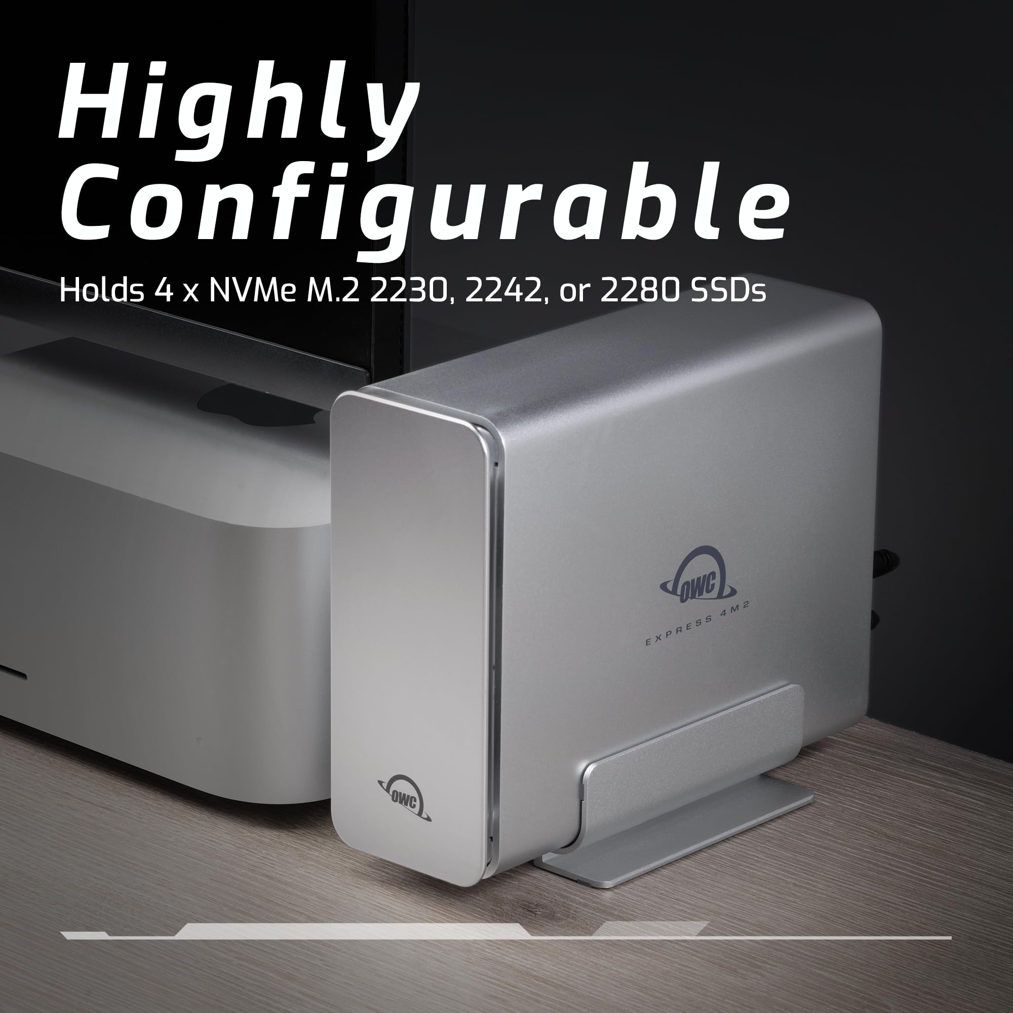 Highly Configurable  
Holds 4 x NVMe M.2 2230, 2242, or 2280 SSDs