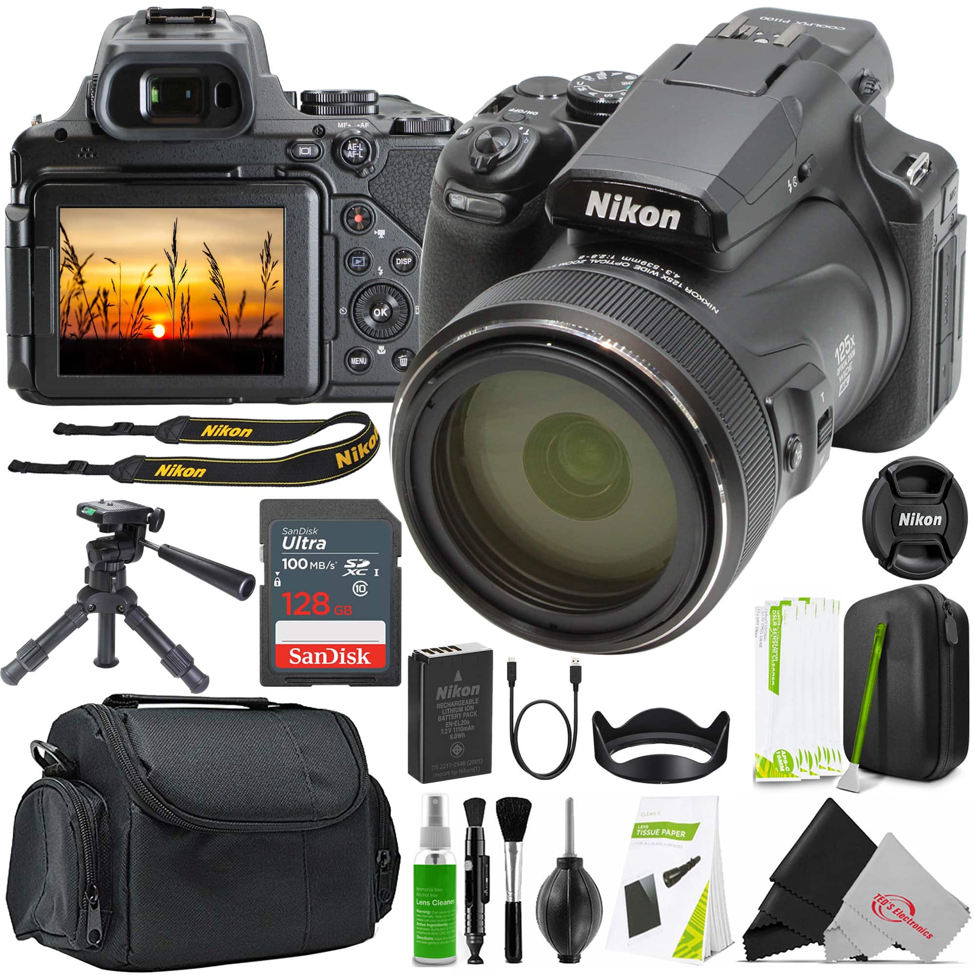 Nikon - COOLPIX P1100 16MP Digital Camera Best Travel Kit - Black