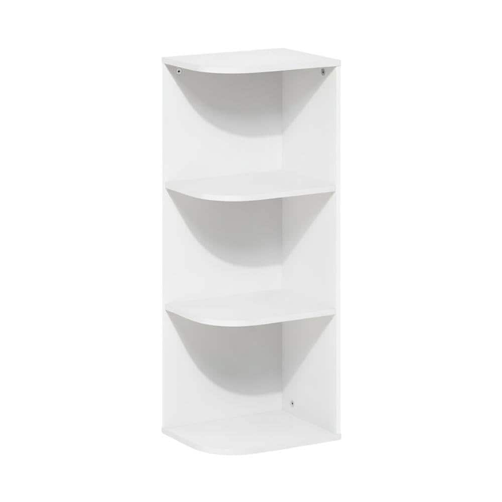 FurniFact - 3-Tier Corner Open Shelf Bookcase with Engineered Wood Shelves - White