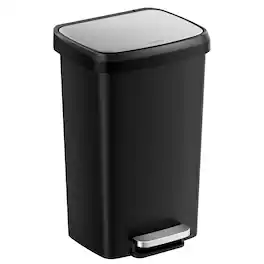 Songmics Home - Plastic Kitchen Trash Can, 12-Gallon (45 L) Garbage Can with Stainless Steel Lid, Soft Close - Ink Black