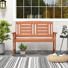 Costway - Outdoor Solid Wood Loveseat with Inclined Backrest & Slatted Seat Teak Painting - Orange