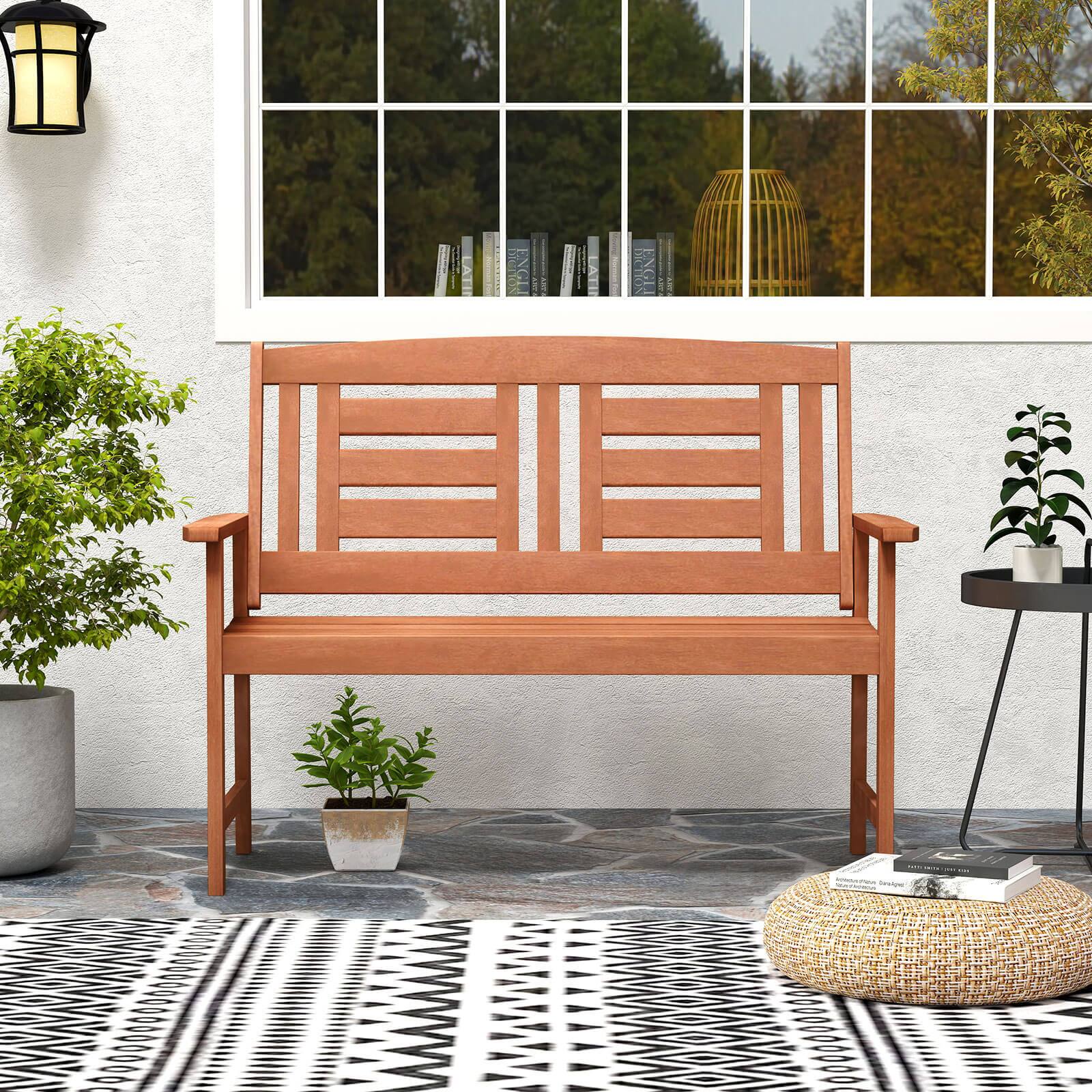 Alt View 1. Costway - Costway Outdoor Solid Wood Loveseat with Inclined Backrest & Slatted Seat Teak Painting - Orange.