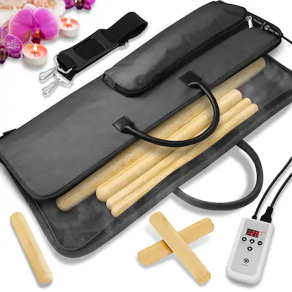 Front. SereneLife - SereneLife Bamboo Massage Sticks Warmer Set - Black.