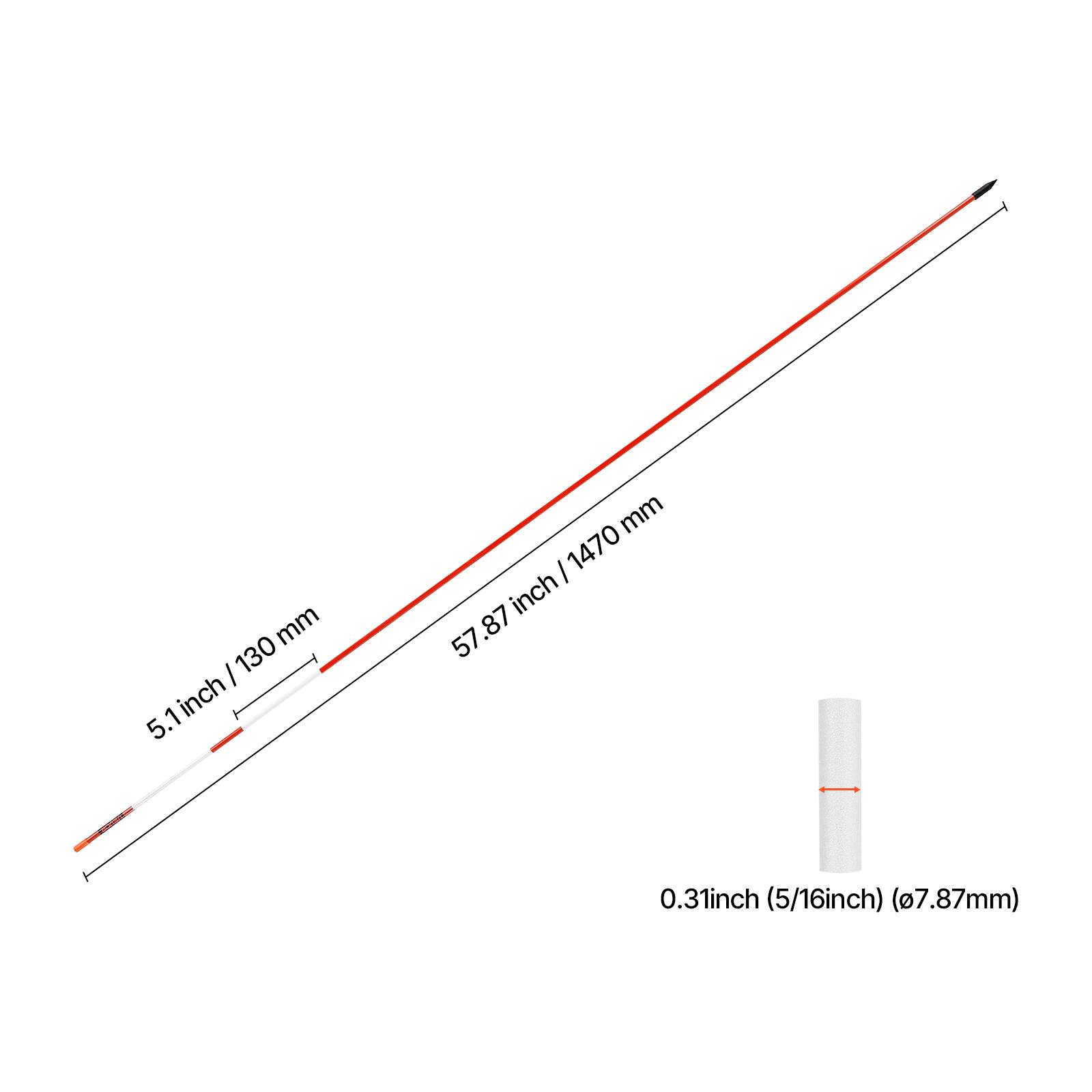 5.1 inch / 130 mm  
57.87 inch / 1470 mm  
0.31 inch (5/16 inch) (Ø7.87 mm)