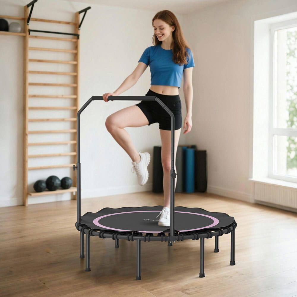 Front. Resenkos - 48-Inch Folding Rebounder with Adjustable Handle for Cardio - Pink - Pink.
