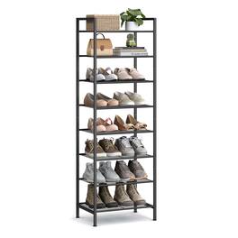 Songmics Home - Narrow Shoe Rack, Sturdy 8 Tier Metal Tall Shoe Rack Shelf, Slim Shoe Storage Organizer for Closet Entryway Small Spaces - Black