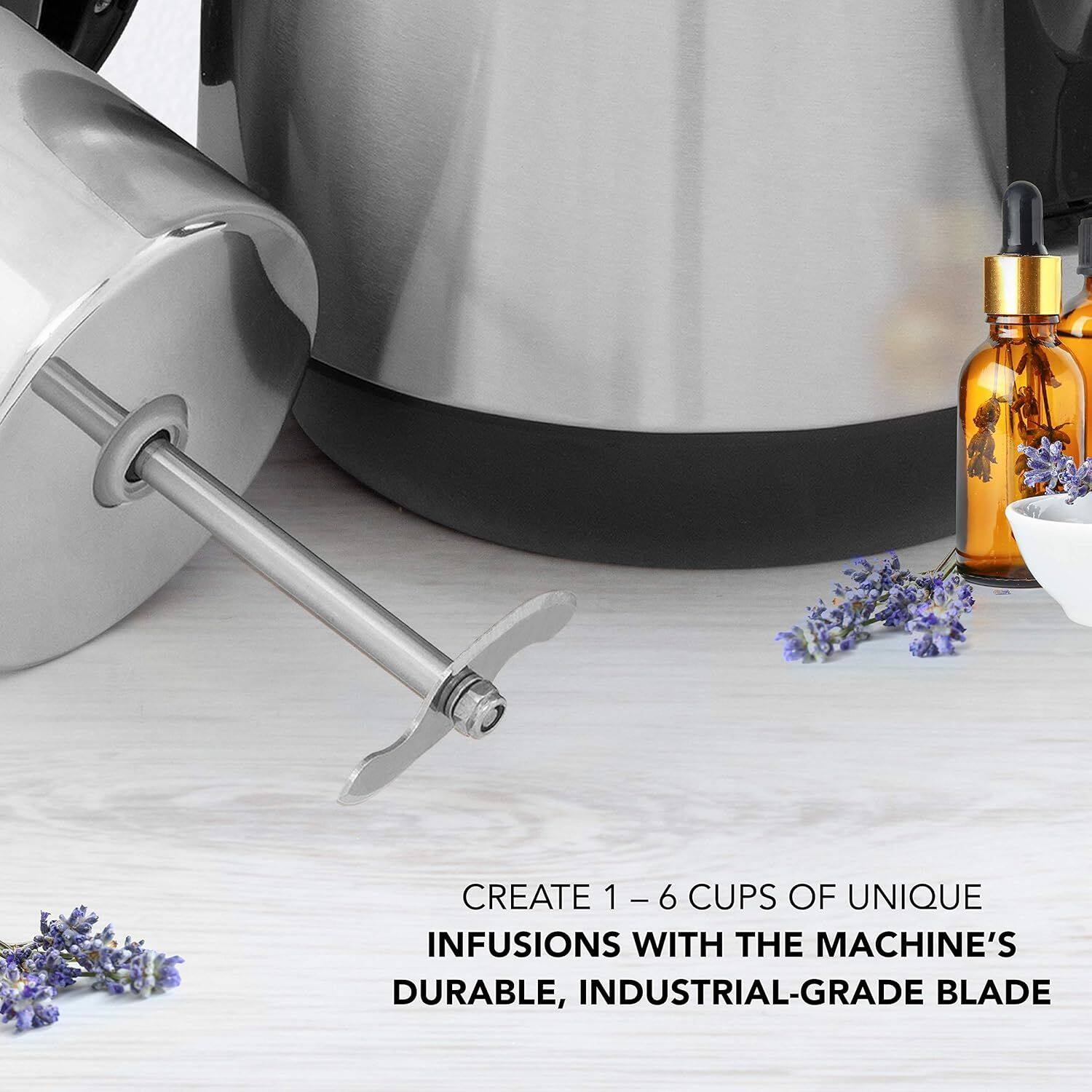 CREATE 1-6 CUPS OF UNIQUE INFUSIONS WITH THE MACHINE'S DURABLE, INDUSTRIAL-GRADE BLADE