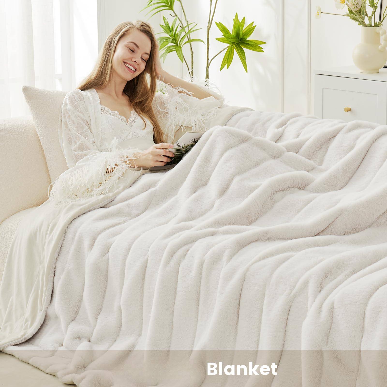 Alt View 1. ThinkLink Electronic - Faux Throw Blanket For Couch  Soft Plush Thick Winter Sofa Bedroom Living Room 50 * 60 Inches Beige - Cable - Beige Queen(90" x 90").