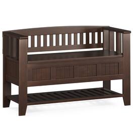 Simpli Home - Acadian 48 inch Wide Solid Wood Entryway Storage Bench with Shelf - Brunette Brown
