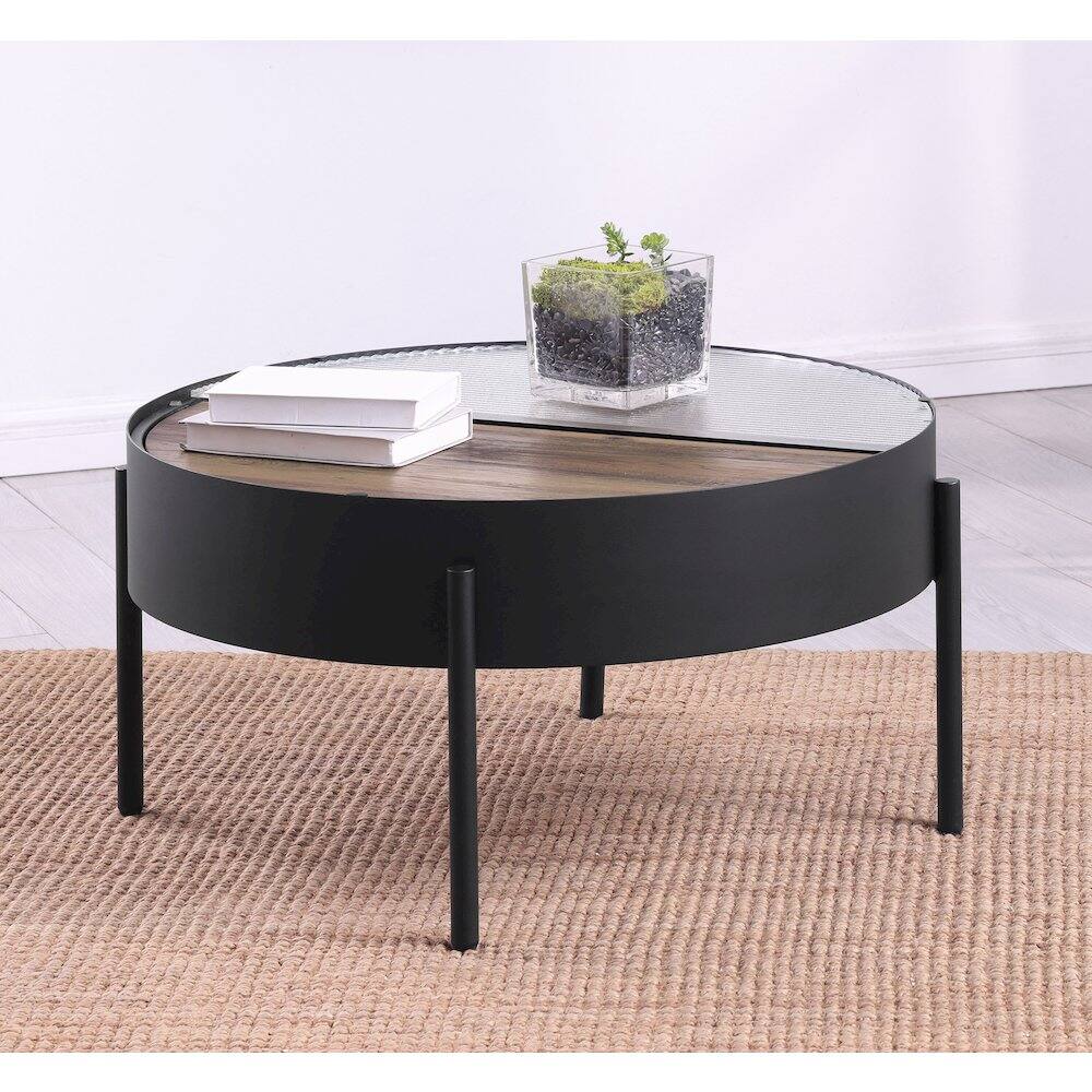 Alt View 1. Coaster Co. of America - Ozella Round Coffee Table with Hidden Storage Sandy Black - Black.