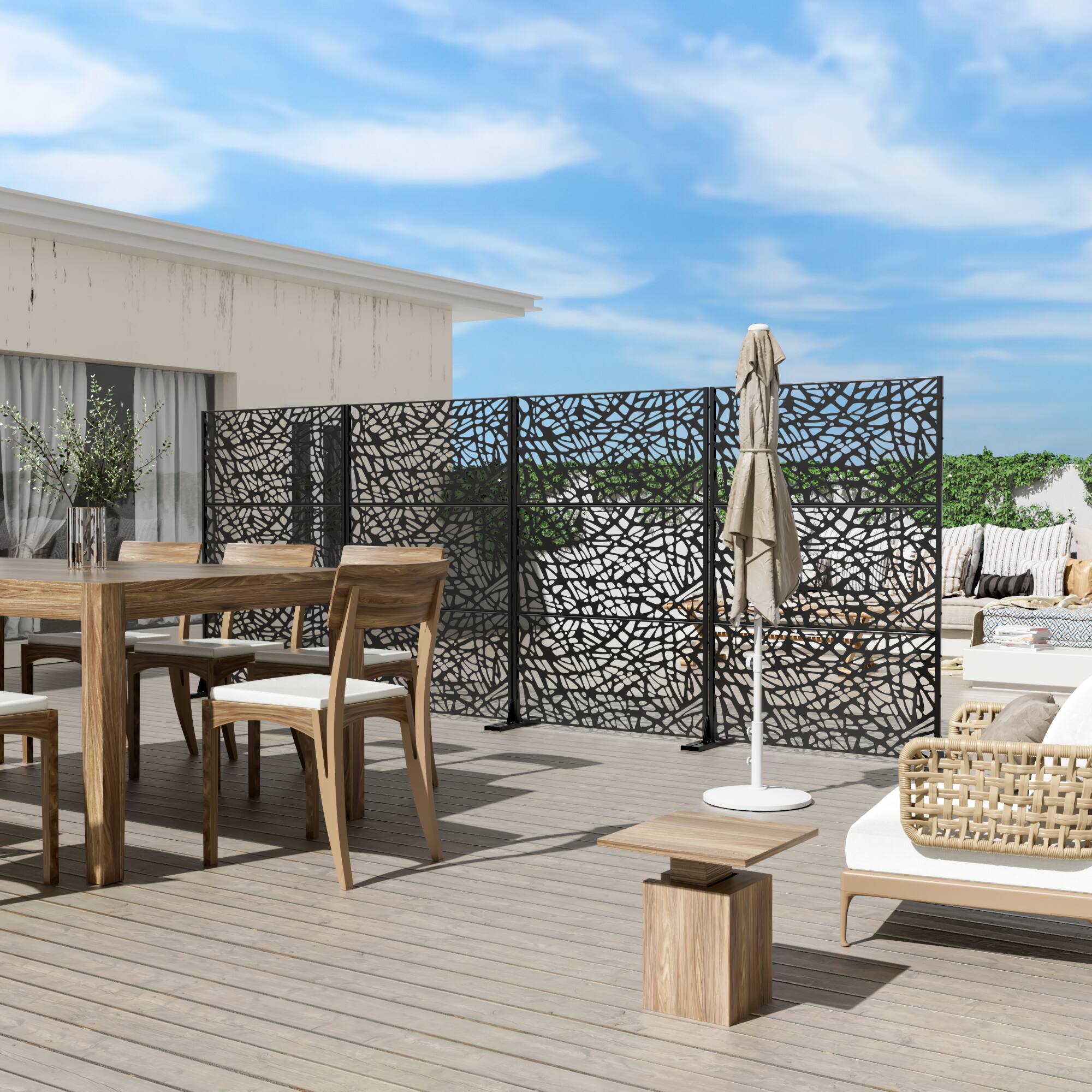 Alt View 2. PexFix - 72 in. x 47 in. Net Pattern Metal Outdoor Privacy Screen & Panels, Freestanding Garden Divider Fence - Black.