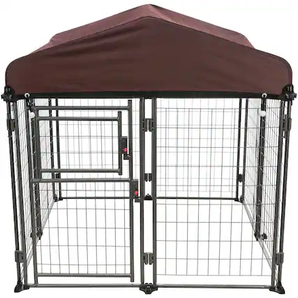 Front. TRIXIE - Deluxe Outdoor Dog Kennel - Black/Burgundy.