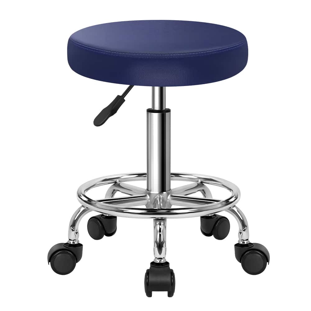 KKTONER - PU Leather Round Rolling Stool with Foot Rest Swivel Medical Spa Drafting Office Stools Task Chair - Blue